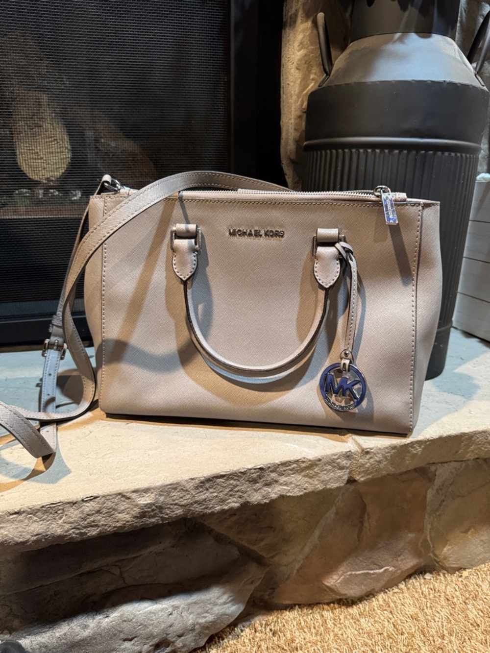 Michael Kors Light Taupe Saffiano Leather Satchel with MK Charm
